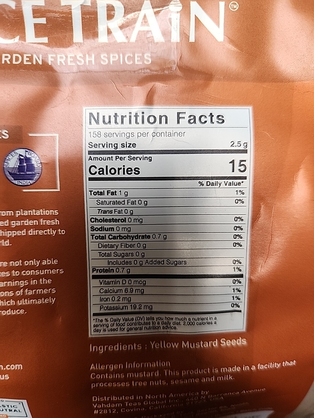 Spice Train Yellow Mustard Seeds From India 14 Oz Gluten-Free Raw Vegan Non-GMO