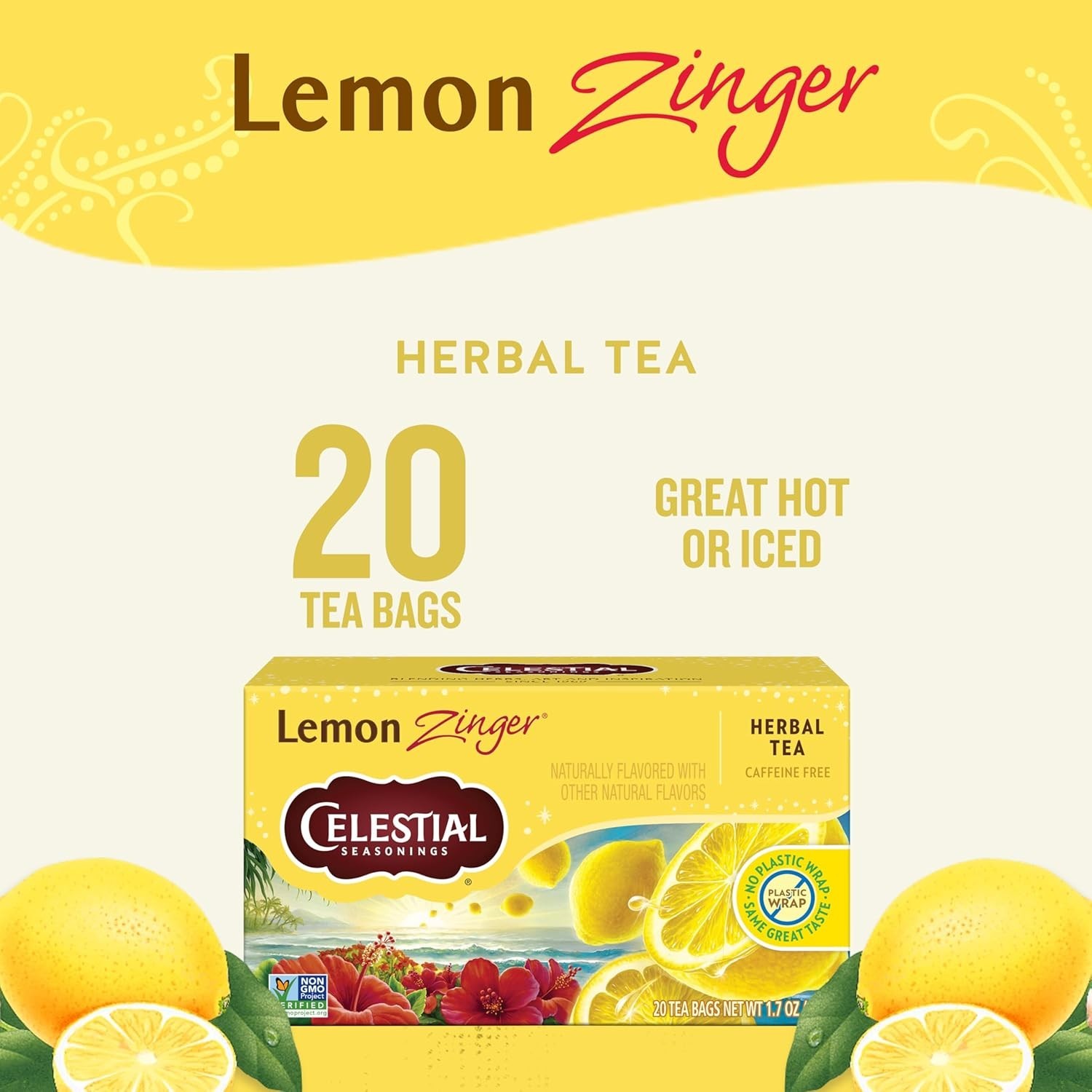Celestial Seasonings 100% Natural Lemon Zinger Herbal Tea 20 ct
