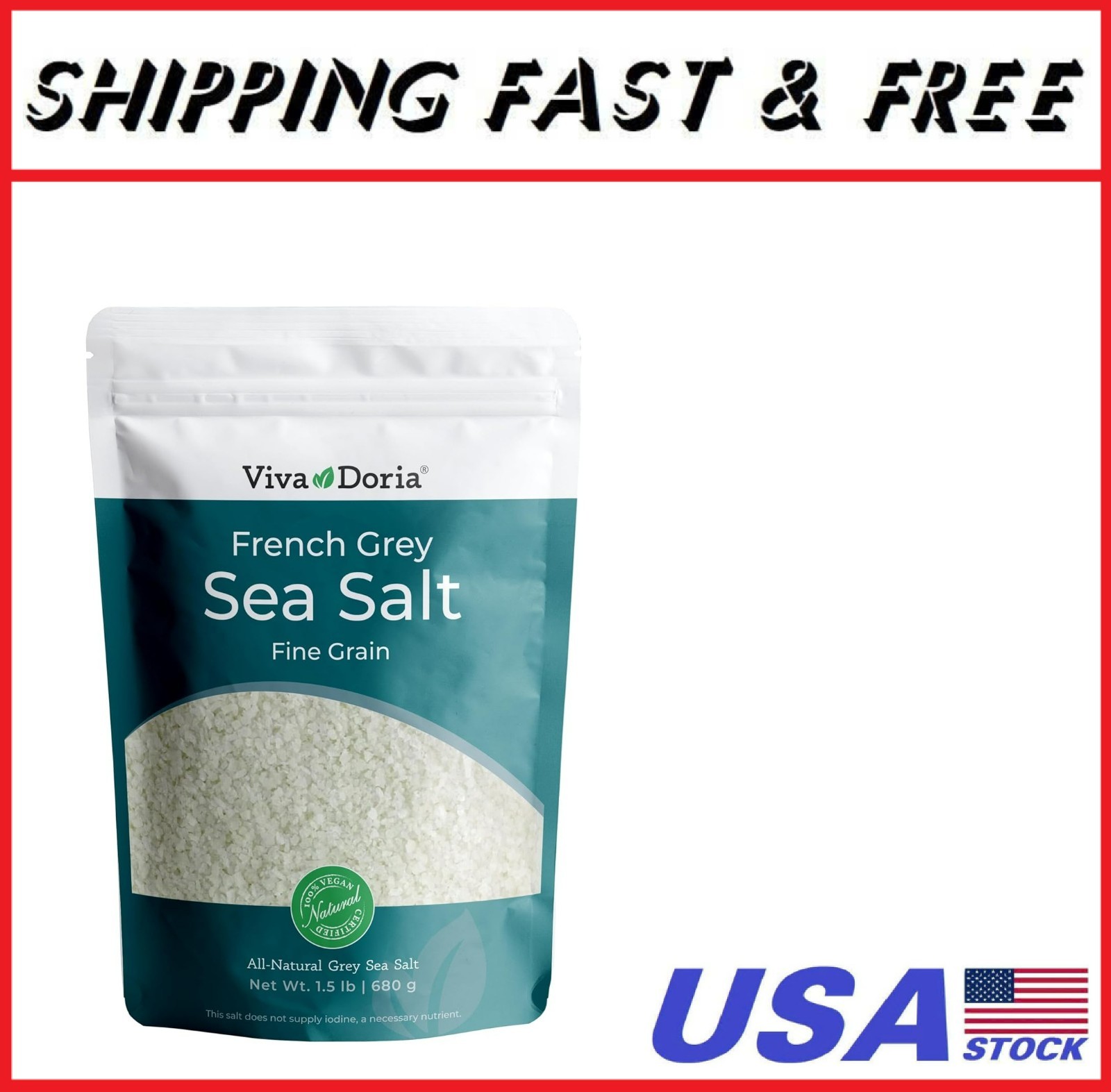 Light Grey Celtic Sea Salt (No Additives) Resealable Bag 1.5LB and Other Sizes
