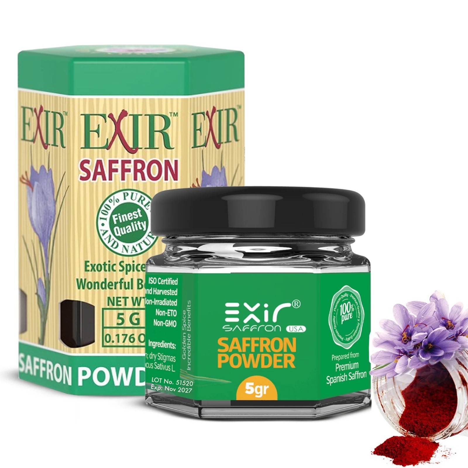 Exir Premium Spanish Saffron Powder – All-Red Coupe Grade, Hand-Harvested Spice