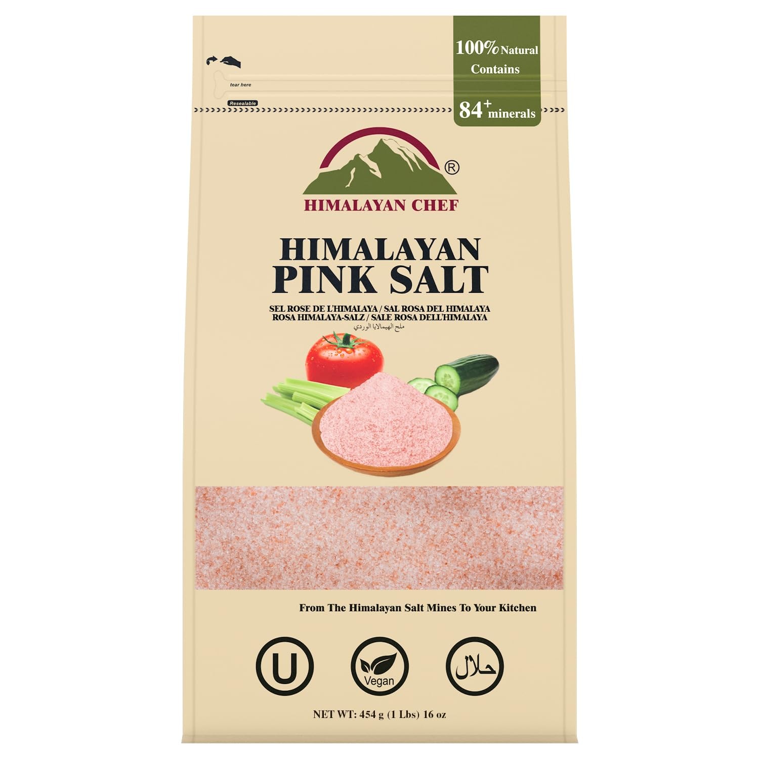 Pink Himalayan Salt Pure Natural Kosher Non-GMO Mineral-Rich 1 lb Bag
