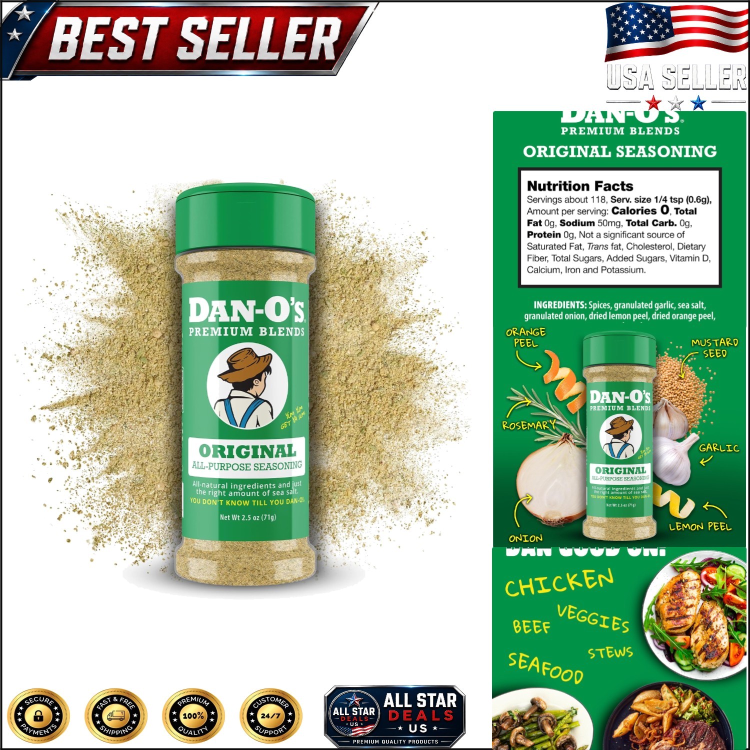 Dan-O’s 2.5 oz All-Purpose Seasoning – Gluten-Free, Flavor-Packed Spice Blend
