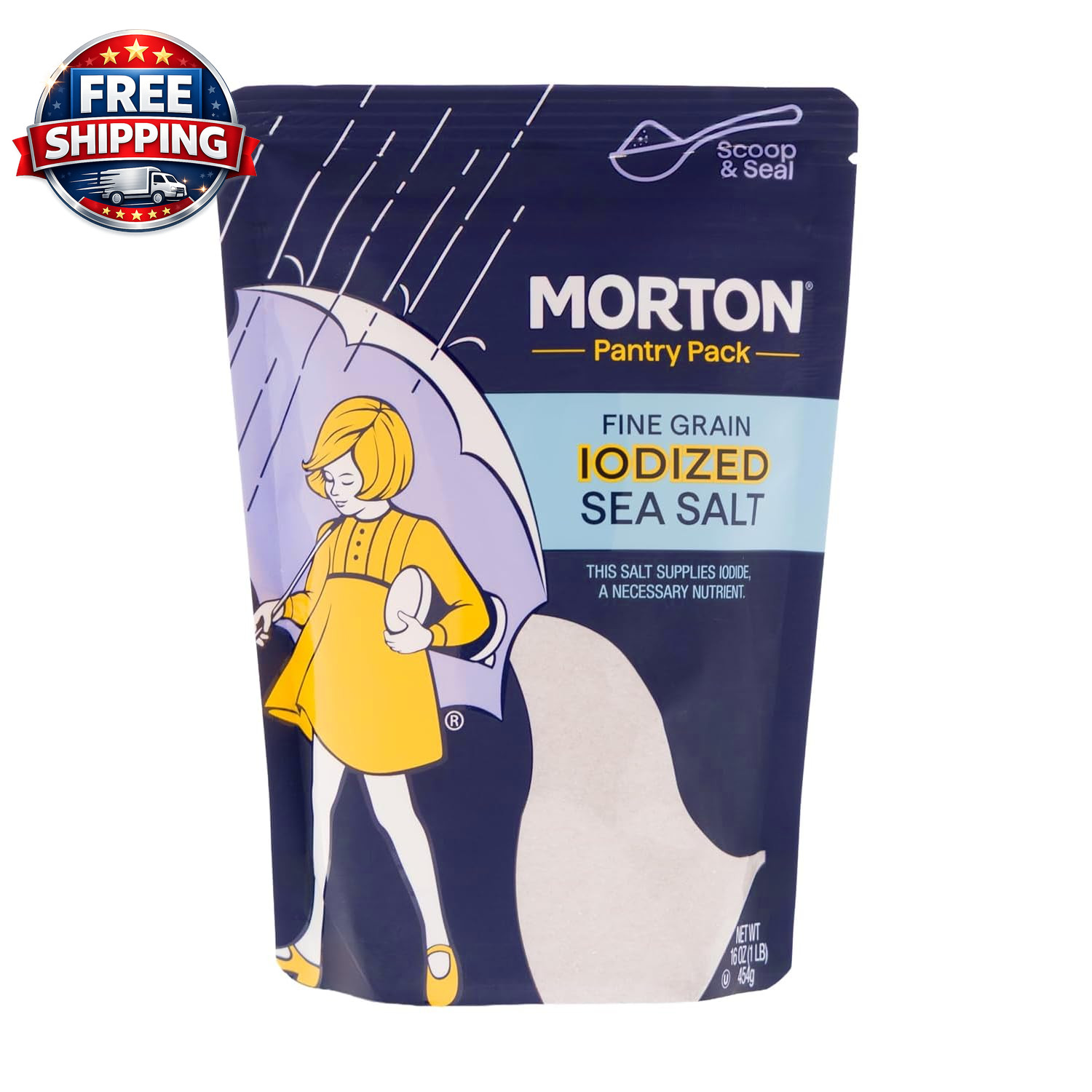 Iodized Sea Salt Fine 1Lb., Resealable Pouch
