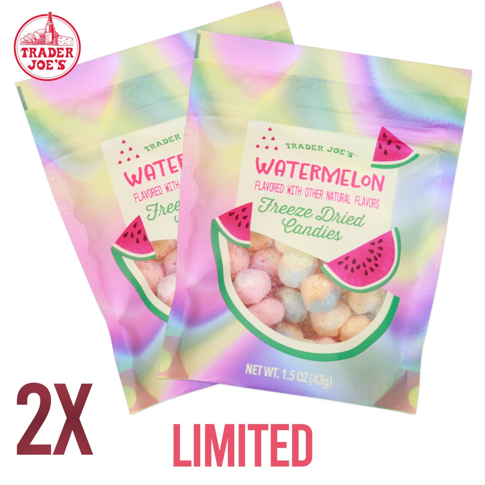 LIMITED 2 Pack Trader Joe’s Watermelon Freeze Dried Candies 1.5oz