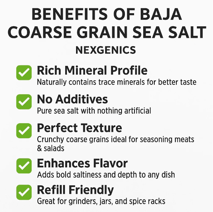 Nexgenics Baja Fine Grain Sea Salt, Natural, Non-Iodized, 16 oz (453g)
