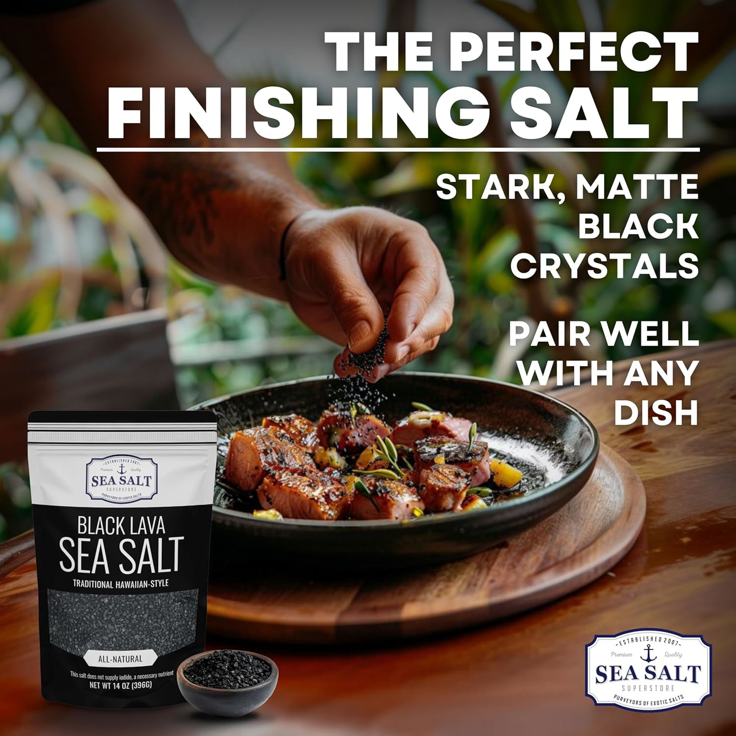 Black Salt, Hawaiian-Style Black Lava Sea Salt, Black Sea Salt with Activated &
