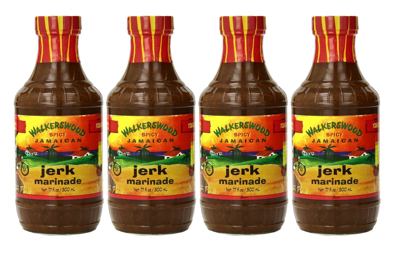 Walkerswood Spicy Jamaican Jerk Marinade For Meat Fish (4-Pack) Size 17 oz Glass