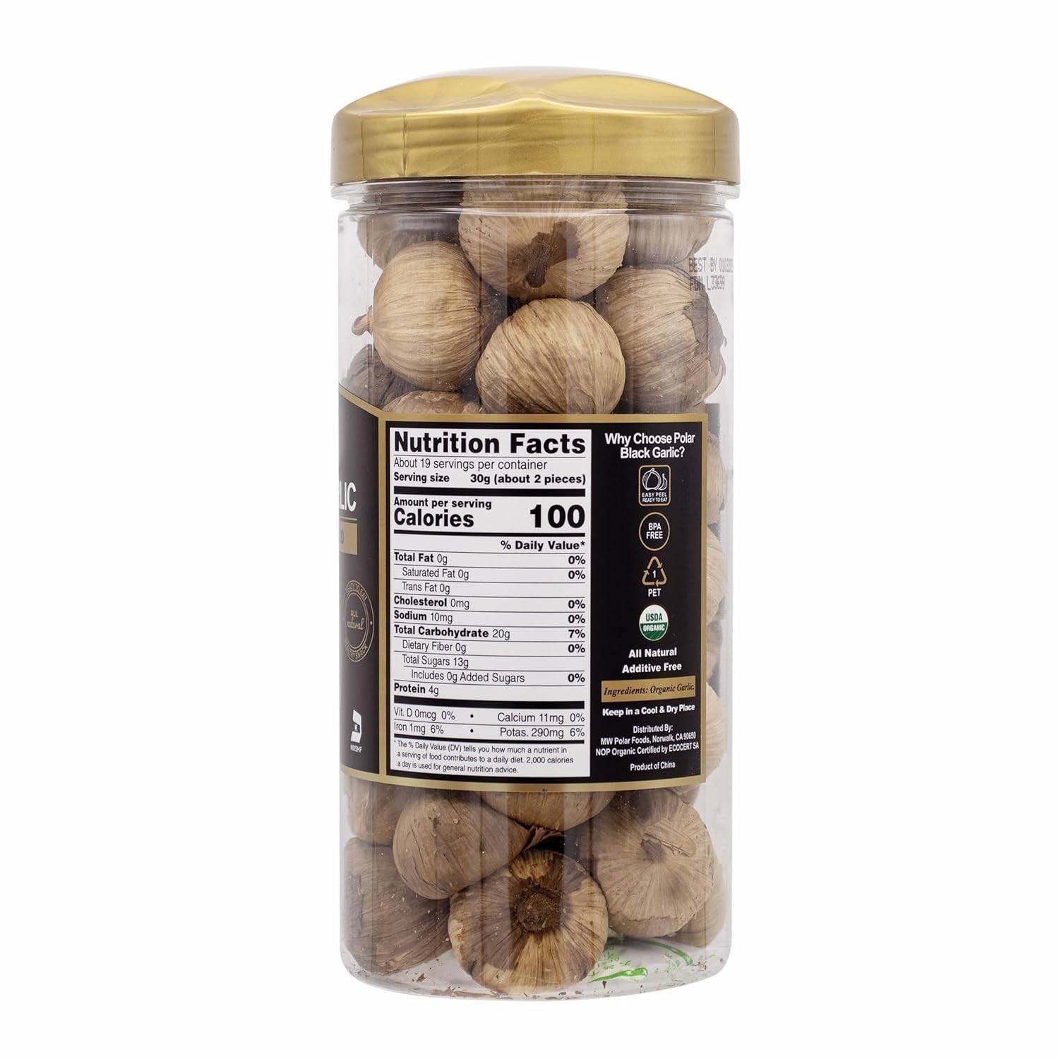 MW Polar USDA Organic Black Garlic 20 oz (Pack of 1), Whole Bulbs, 1 Pack