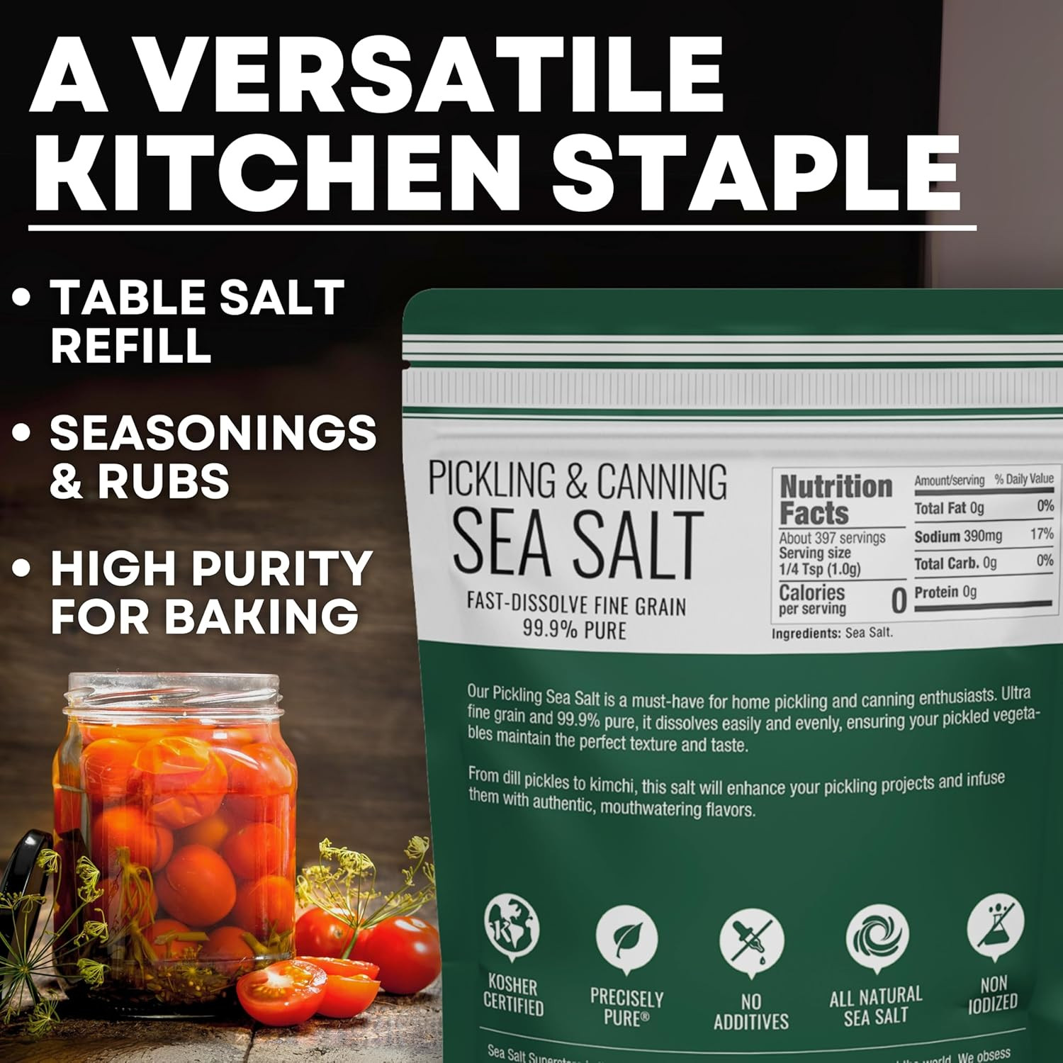 Pickling & Canning Pickling & Curing Salt for Natural Preserving, Fine Kosher Sa