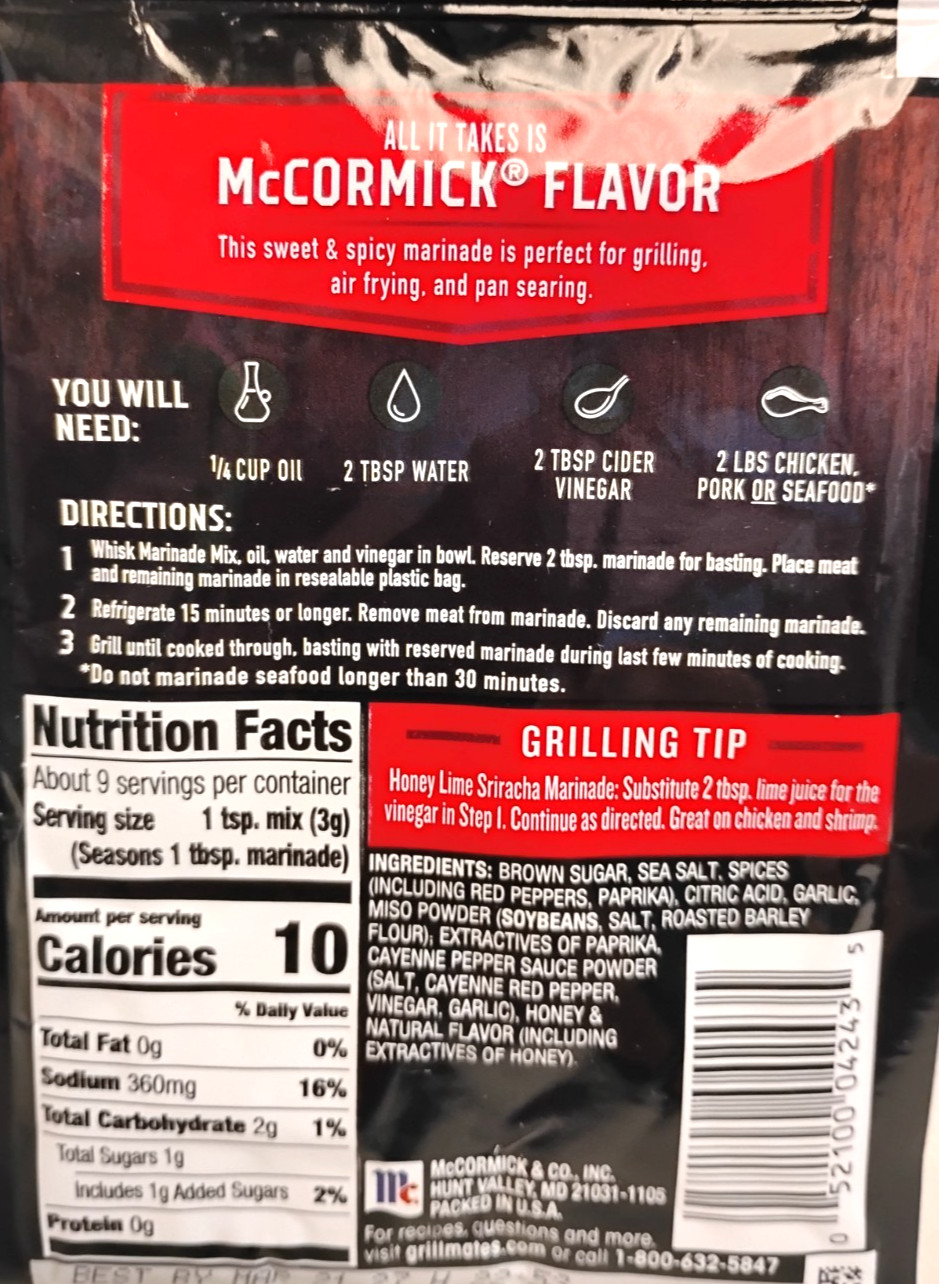 McCormick Grill Mates Honey Sriracha Marinade Mix 1 oz Seasoning Packet NEW