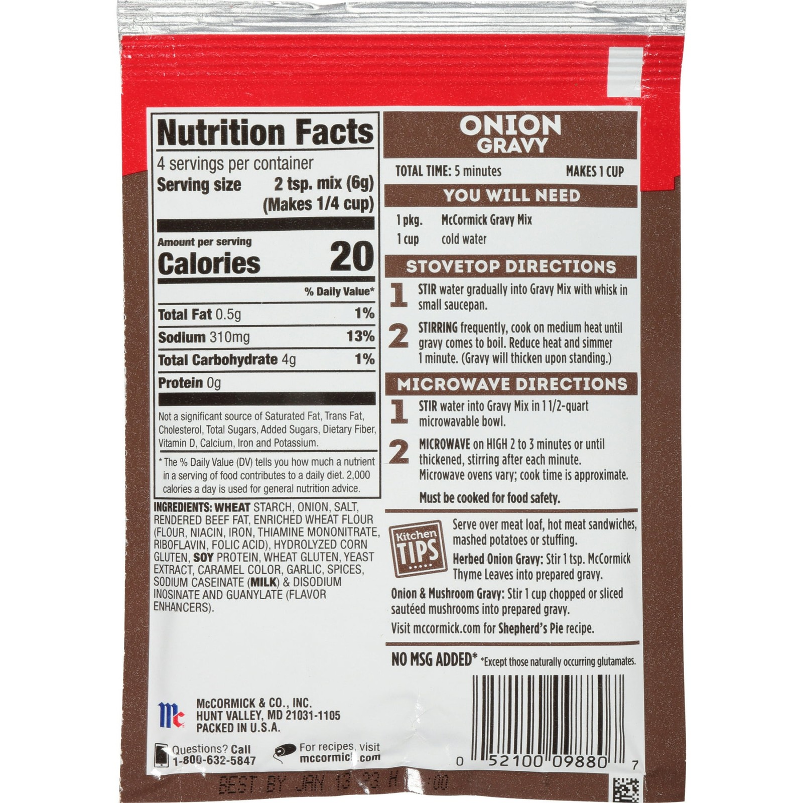 McCormick Onion Gravy Mix, 0.87 oz