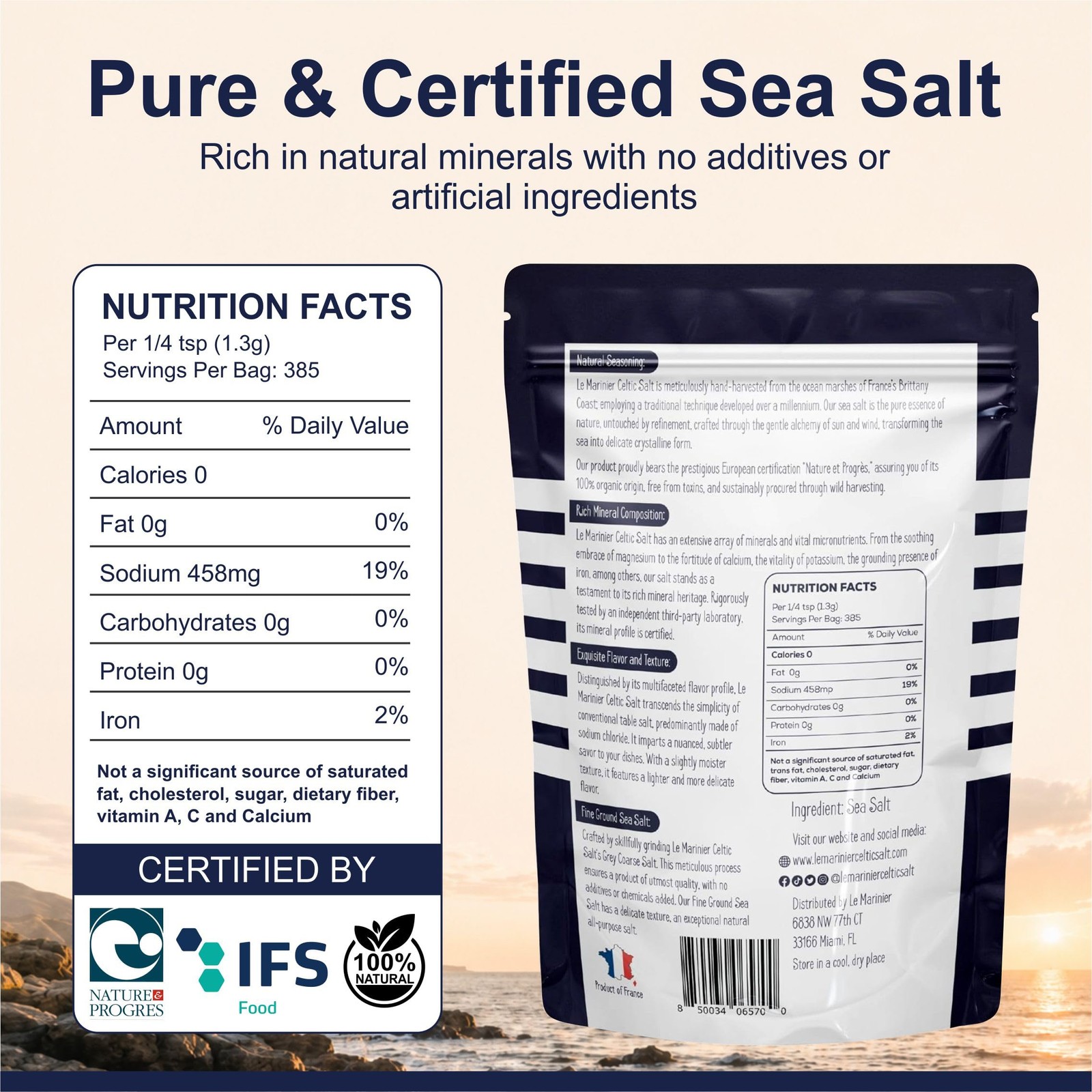 Celtic Salt Organic Fine Ground, 1.1lb – 18oz. Mineral Rich. 100% Natural and…