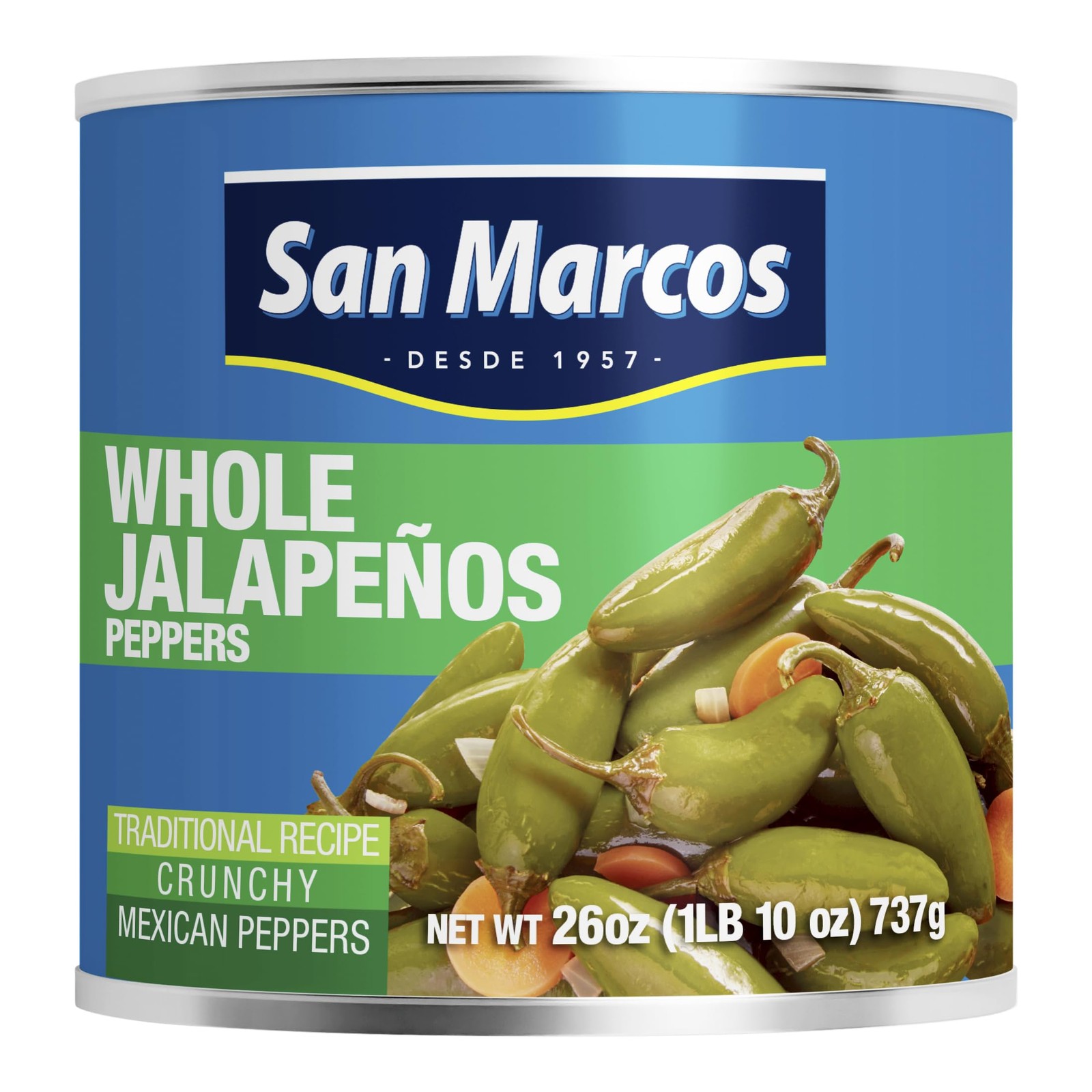 San Marcos Whole Jalapeno Peppers, 26 Ounce 1.62 Pound (Pack of 1), Jalapenos