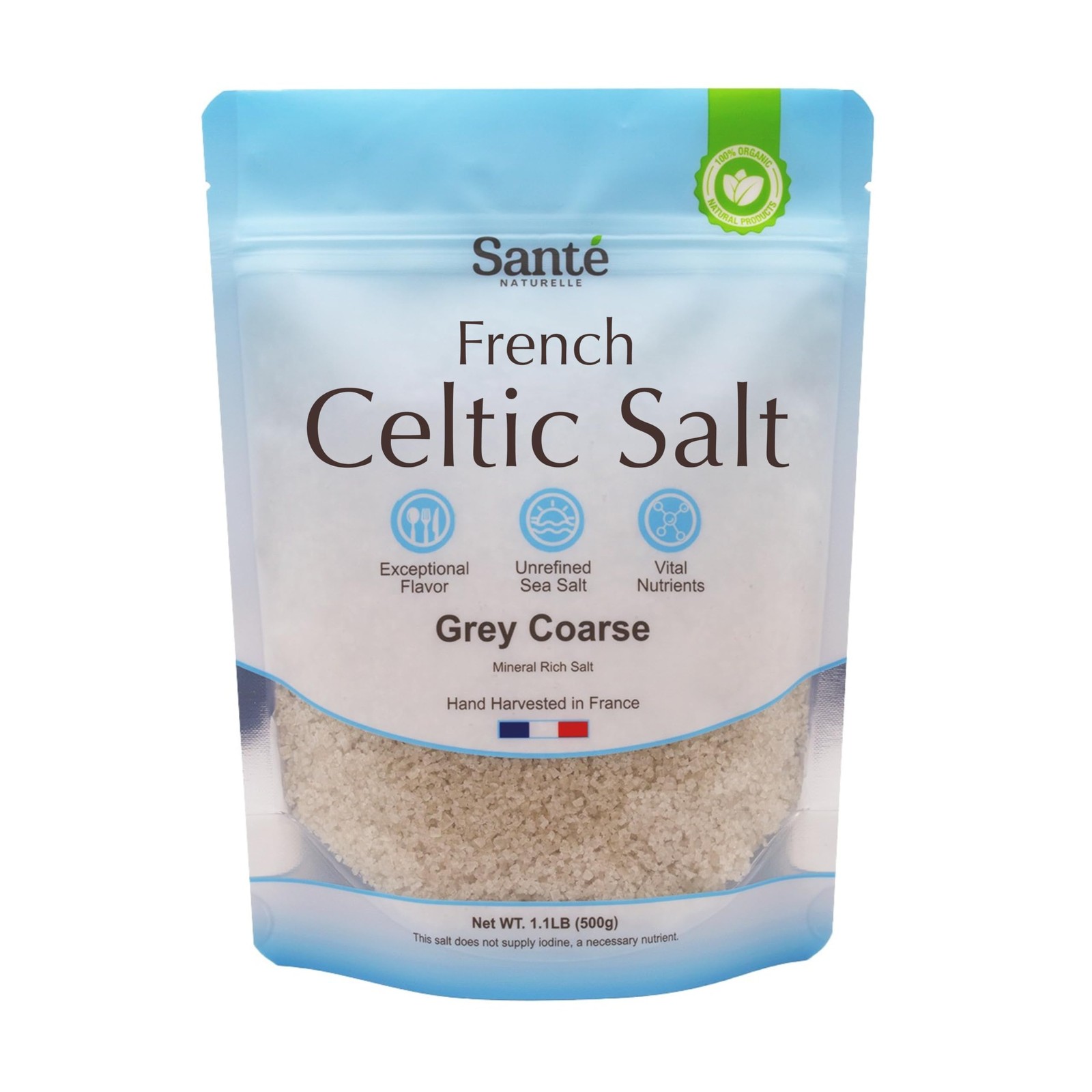 Sante Naturelle Celtic Salt Grey Coarse – 1.1lb (18oz) Unrefined French Sea Salt