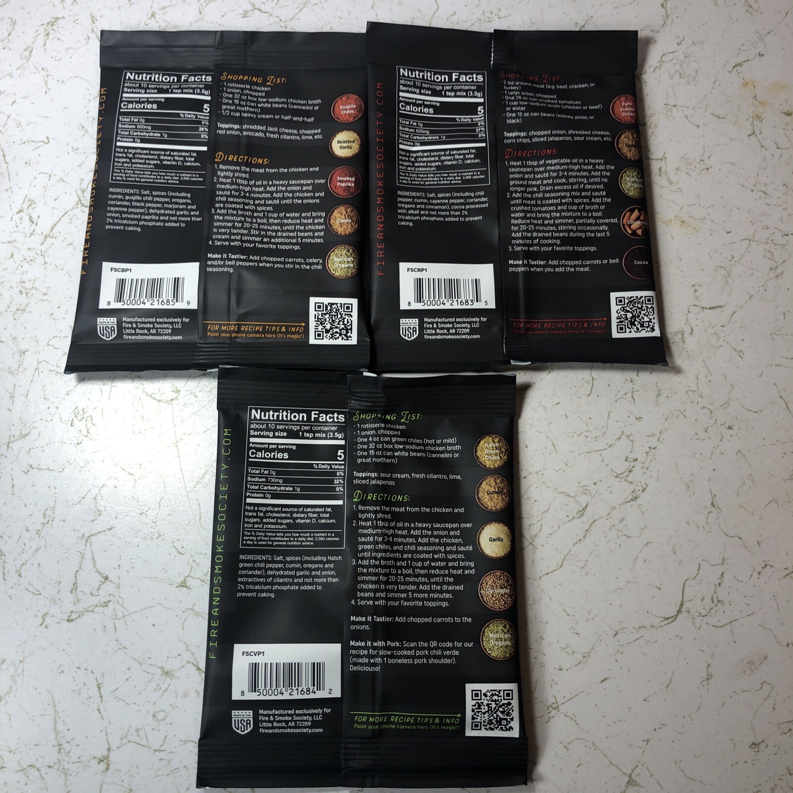 3 Pack * Fire & Smoke Society CHILI MIX BUNDLE 1.2oz ea 3 Flavors, BB 25/26
