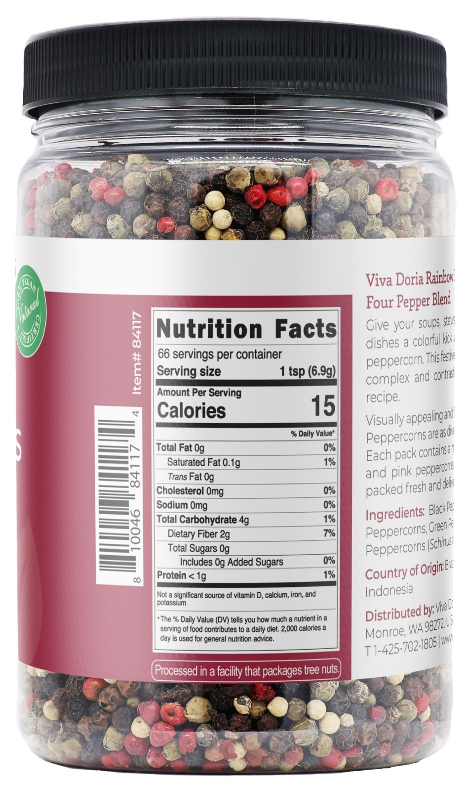 Rainbow Blend Peppercorns – Whole Black, Green, Pink & White – 16 Oz Grinder Ref