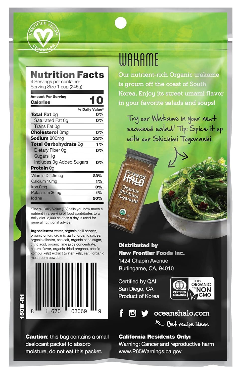 Ocean`S Halo Organic Wakame Strips 1.76 Oz