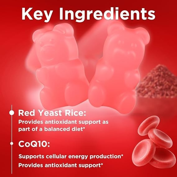 Red Yeast Rice with CoQ10 Gummies, Sugar Free, Vegan, Raspberry Flavor, 60 Count