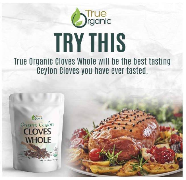 True Organic Ceylon Cloves Whole, 1 lb, Premium Grade, USDA Organic & Kosher Cer