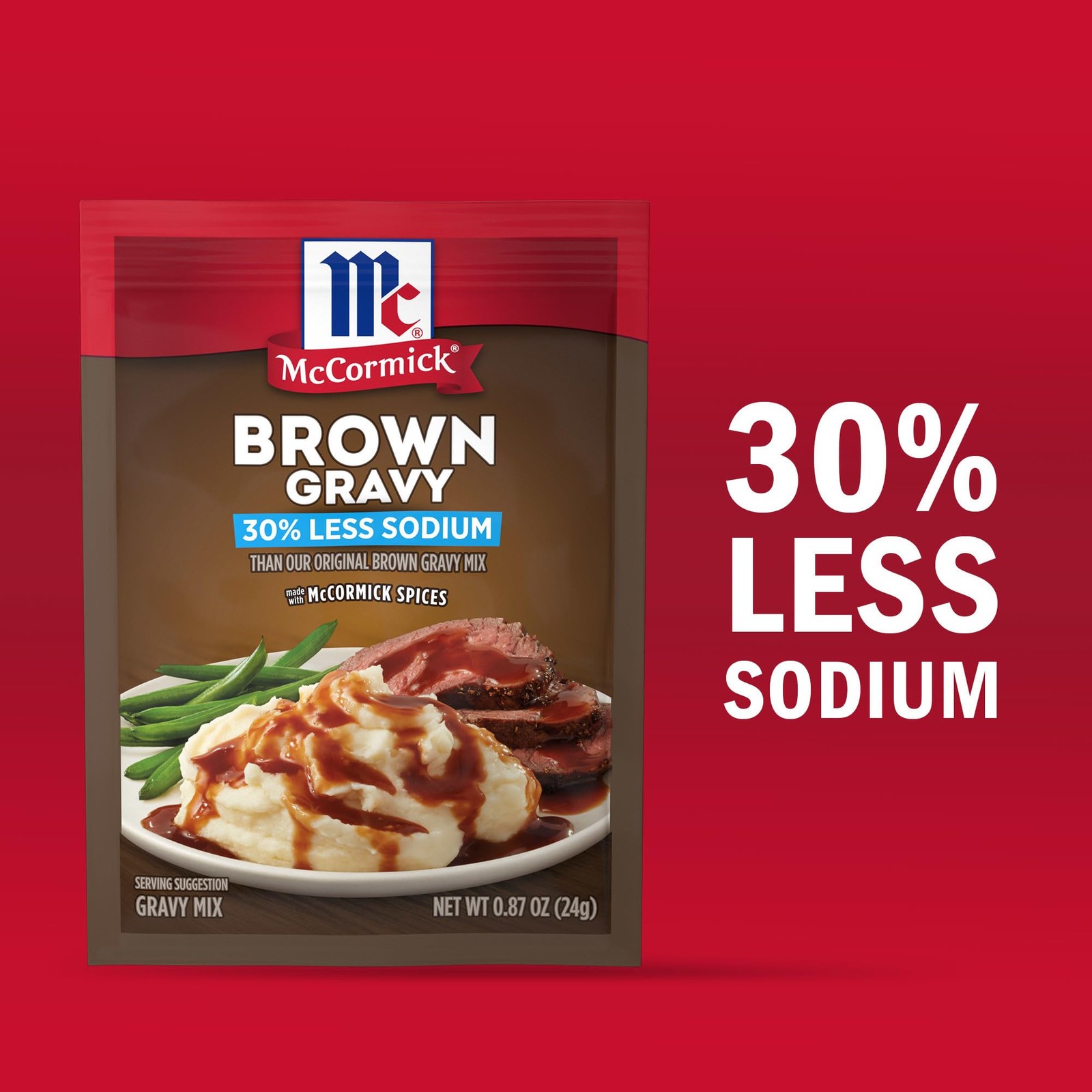 McCormick 30% Less Sodium Brown Gravy Mix, 0.87 oz (Pack of 12)