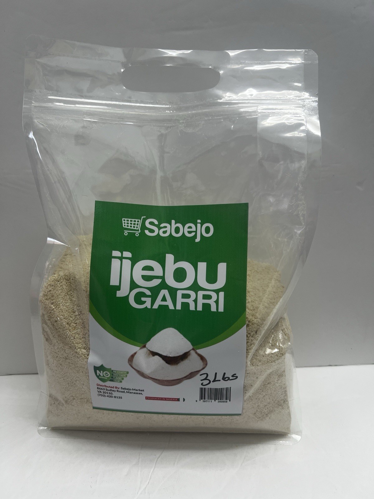 Sabejo 3lbs White Ijebu Garri. 100% Natural, No Artificial Ingredients.