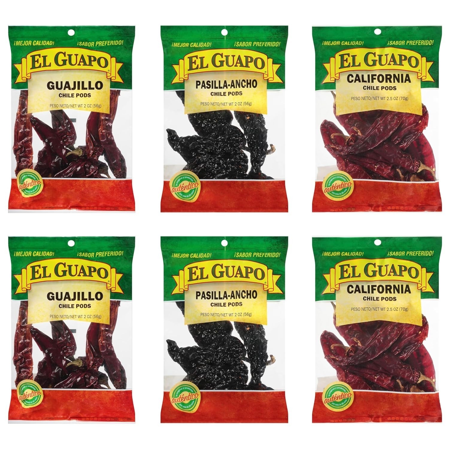 Dried Chile Pods Variety Pack – Real Guajillo, Pasilla Ancho & California, 13 oz