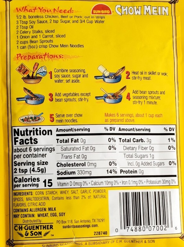 (4 PACKS) Sunbird Tso’sChicken, PHAD THAI CHOW MEIN Seasoning Mix B.B03/05/2024