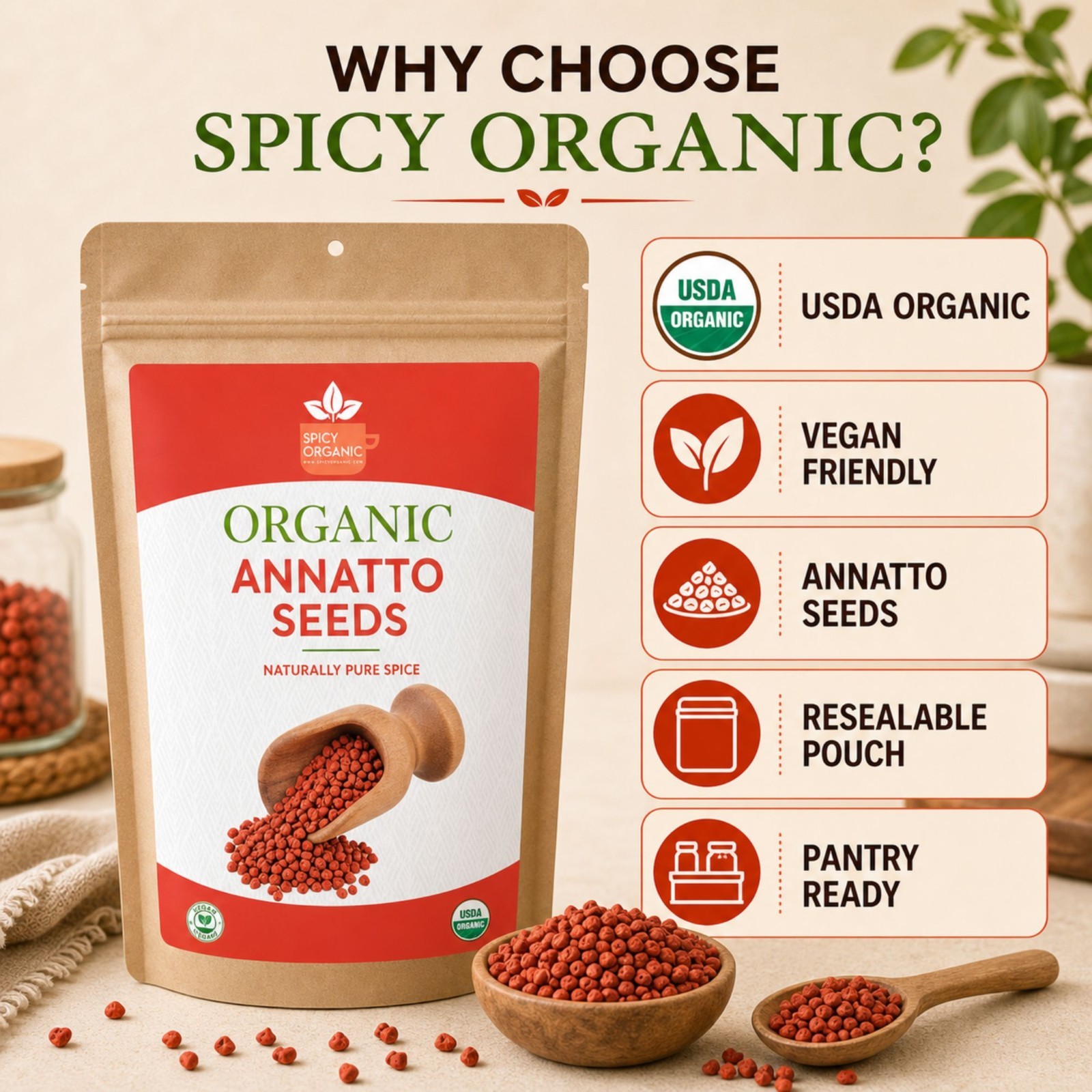 Spicy Organic Annatto Seeds 16 oz | USDA Organic