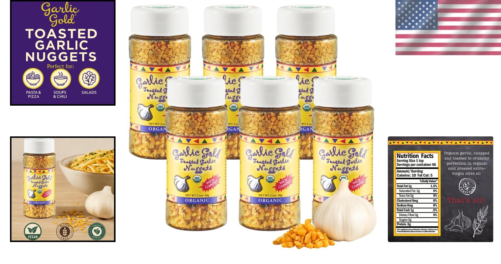 Gourmet Roasted Garlic Nuggets, USDA Organic, 2.1oz x 6 Pack