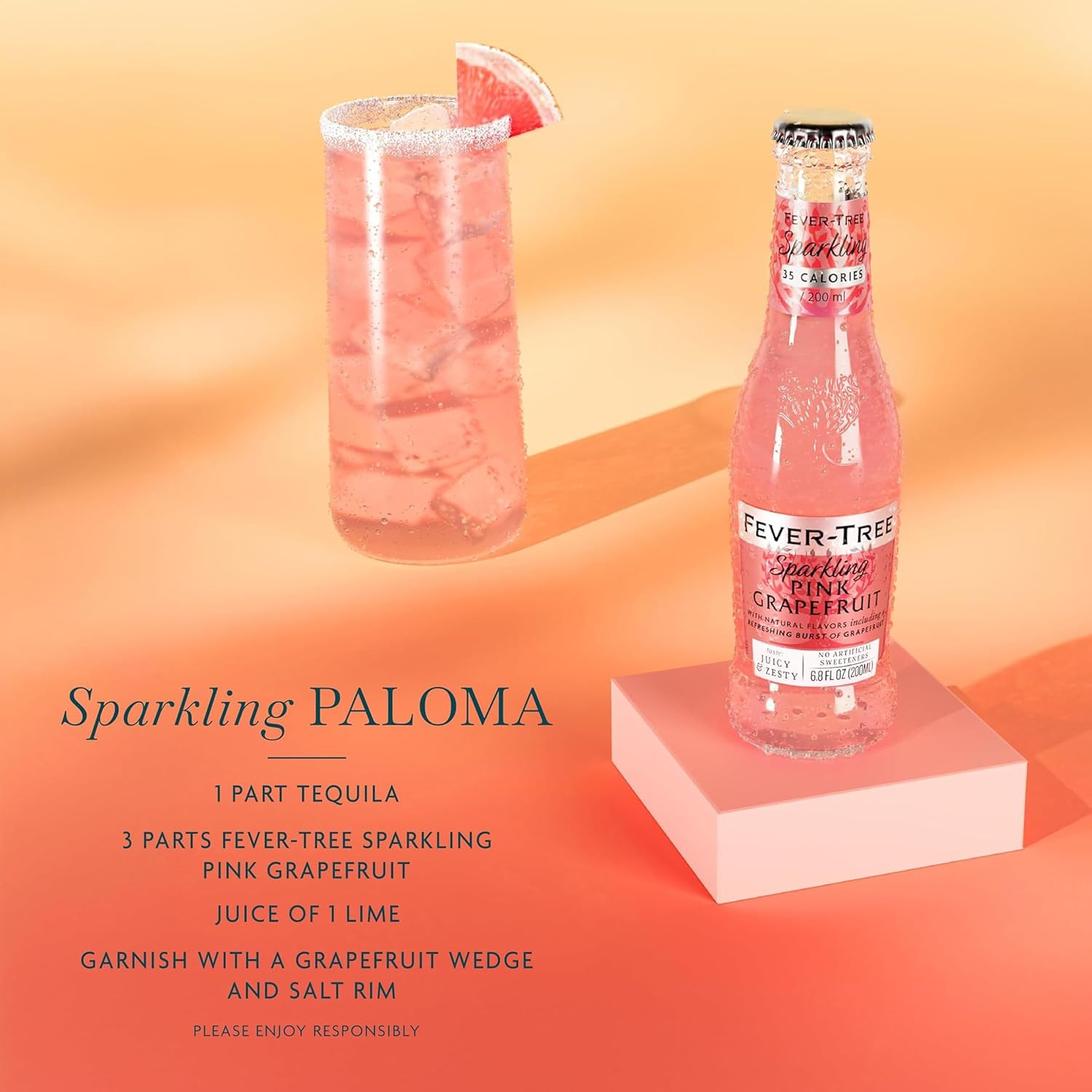 Fever Tree Sparkling Pink Grapefruit Soda 6.8oz 24 Pack Mixer Non GMO