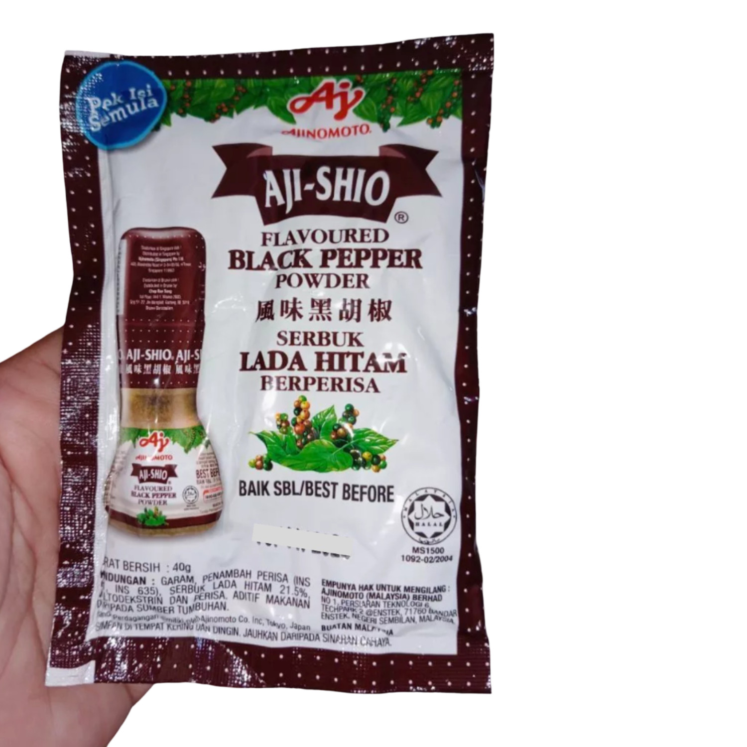 Aji-Shio DUO White Pepper x5 + Black Pepper x5 Refill Packs 40g (10 Packs Total)