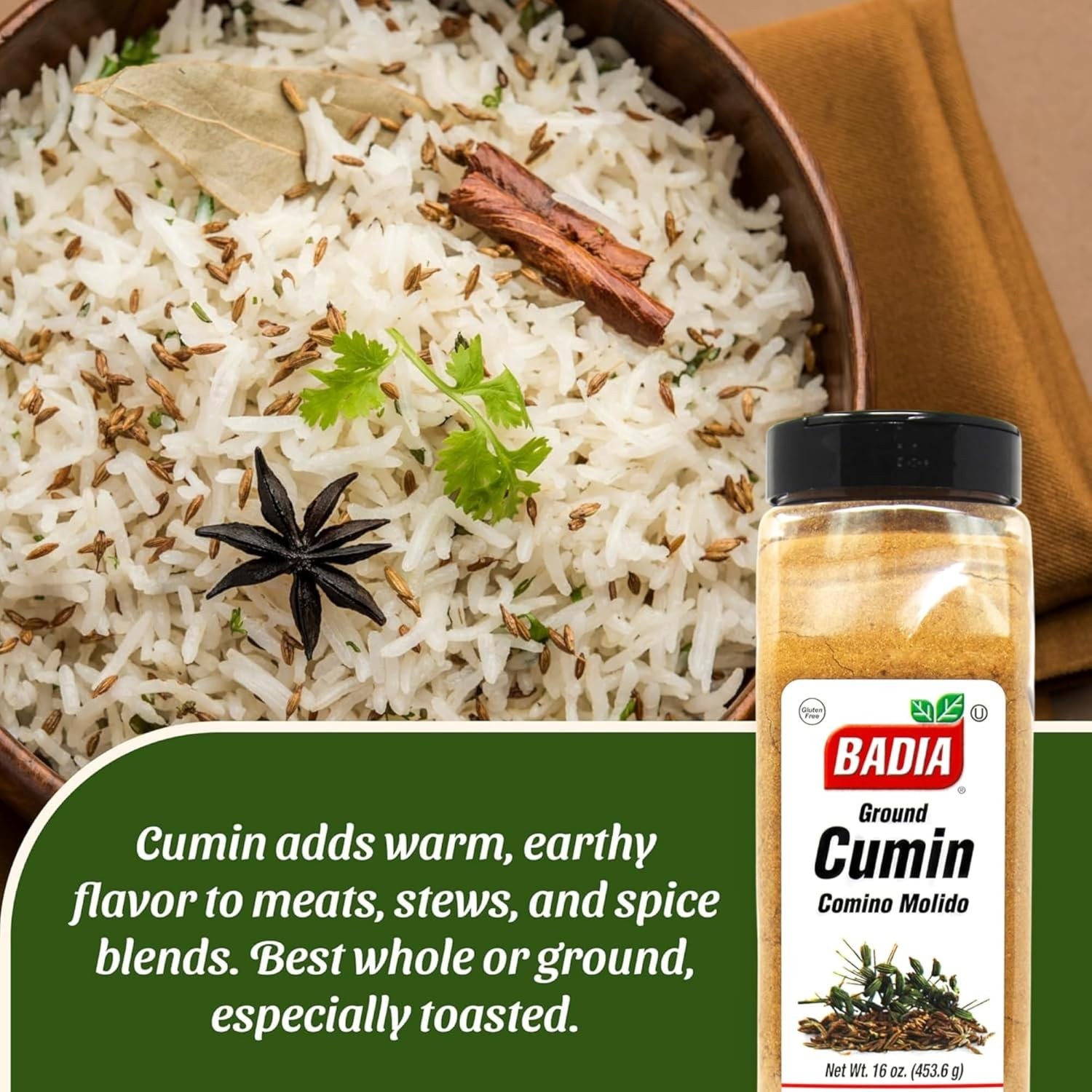 16 oz Ground Cumin Powder, Gluten-Free & Kosher for All Culinary Needs
