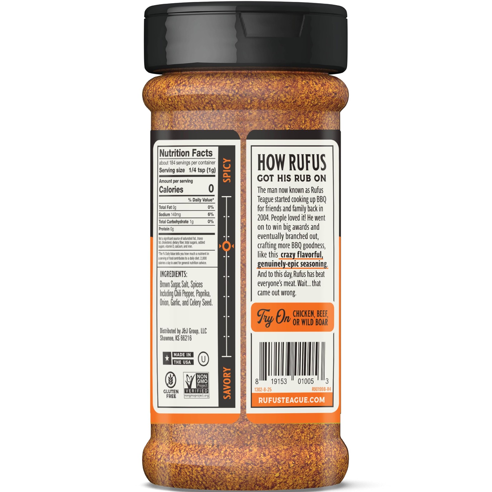 Rufus Teague Spicy Meat Rub Premium Barbecue Seasoning & Dry Rub, 6.5 oz