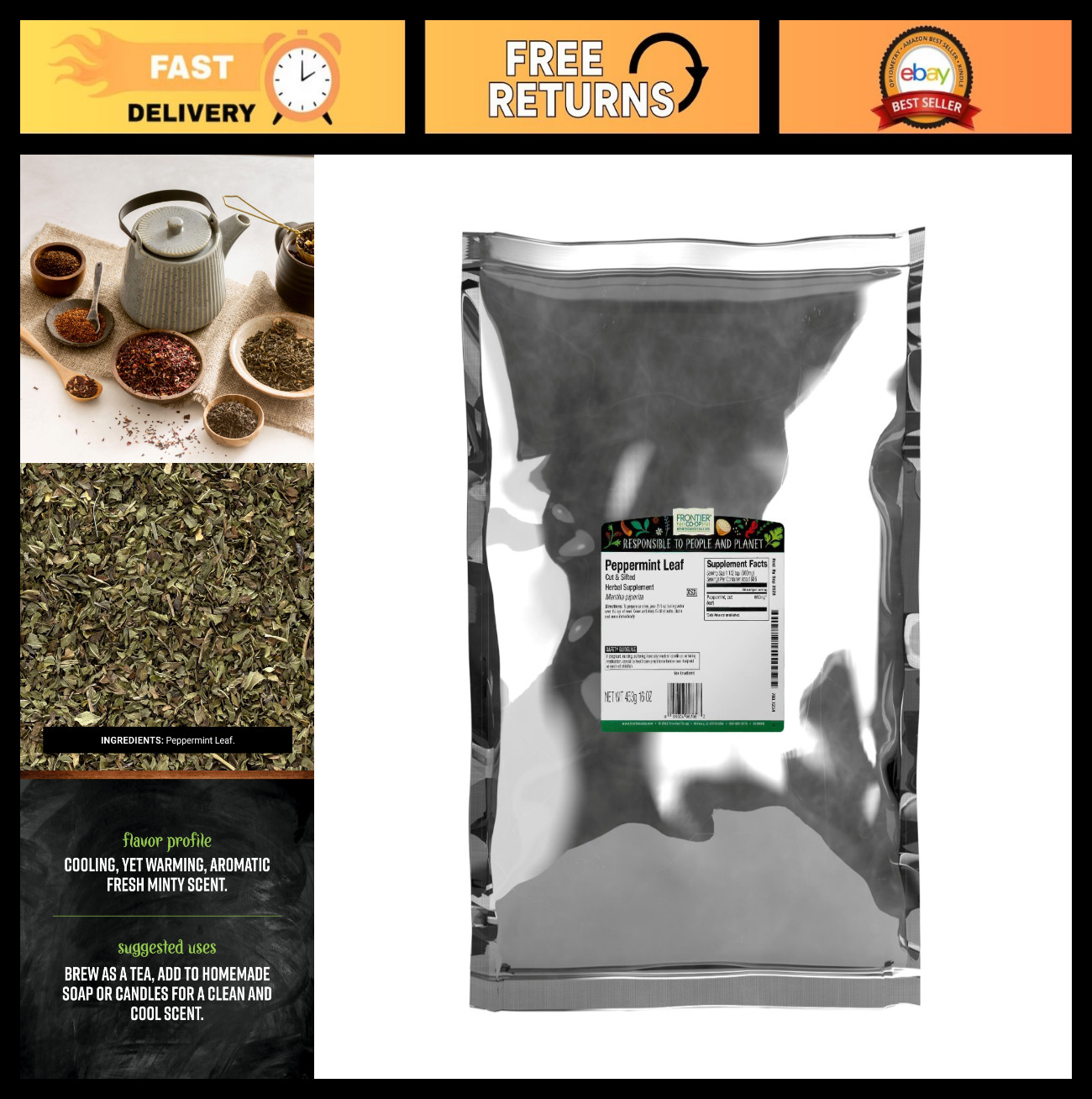 Peppermint Leaf Cut & Sifted – 16 oz Kosher Herbal Tea, Natural Flavoring