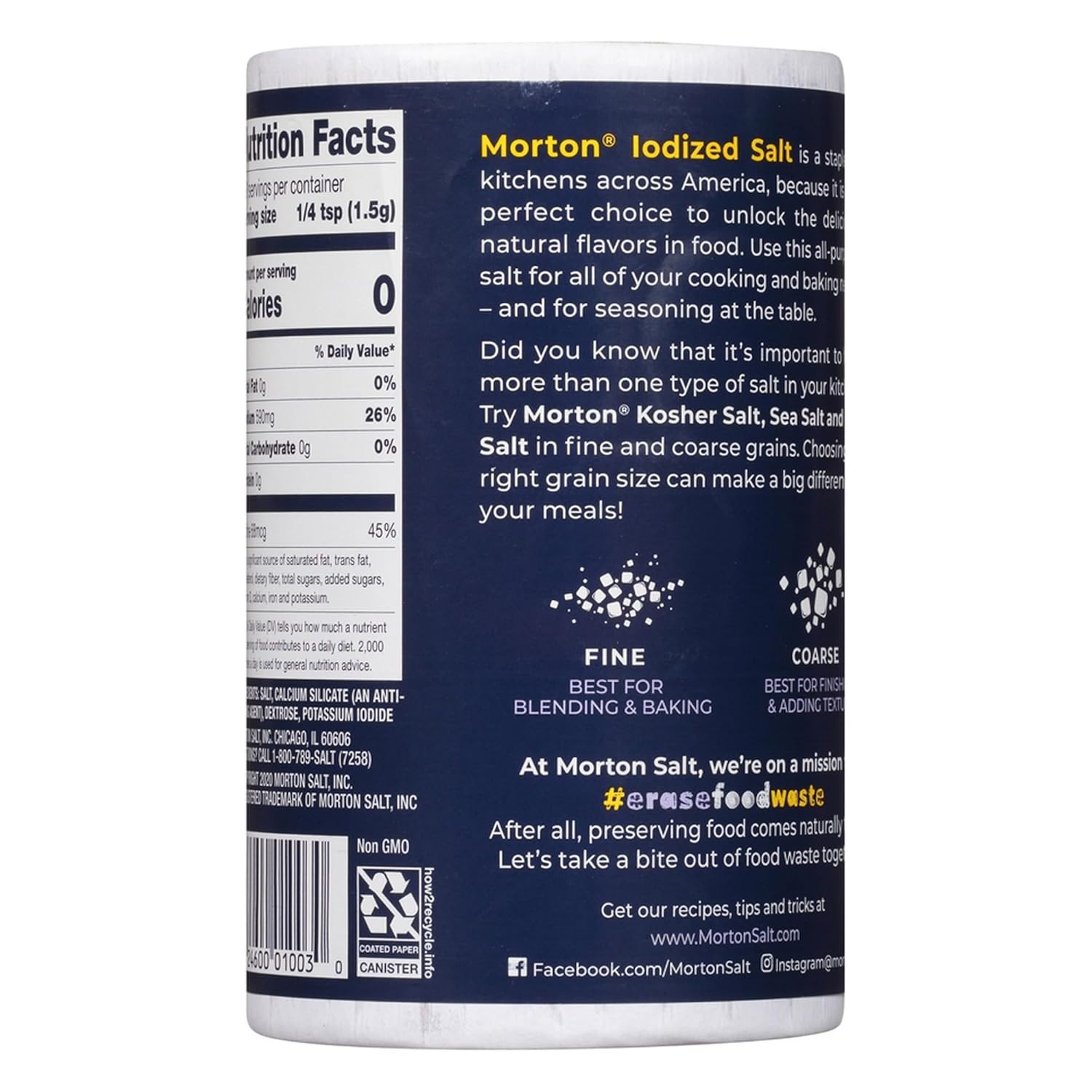 Iodized Salt, All-Purpose, 26 oz, 2-Pack – All-Purpose, Perfect for Cooking &…