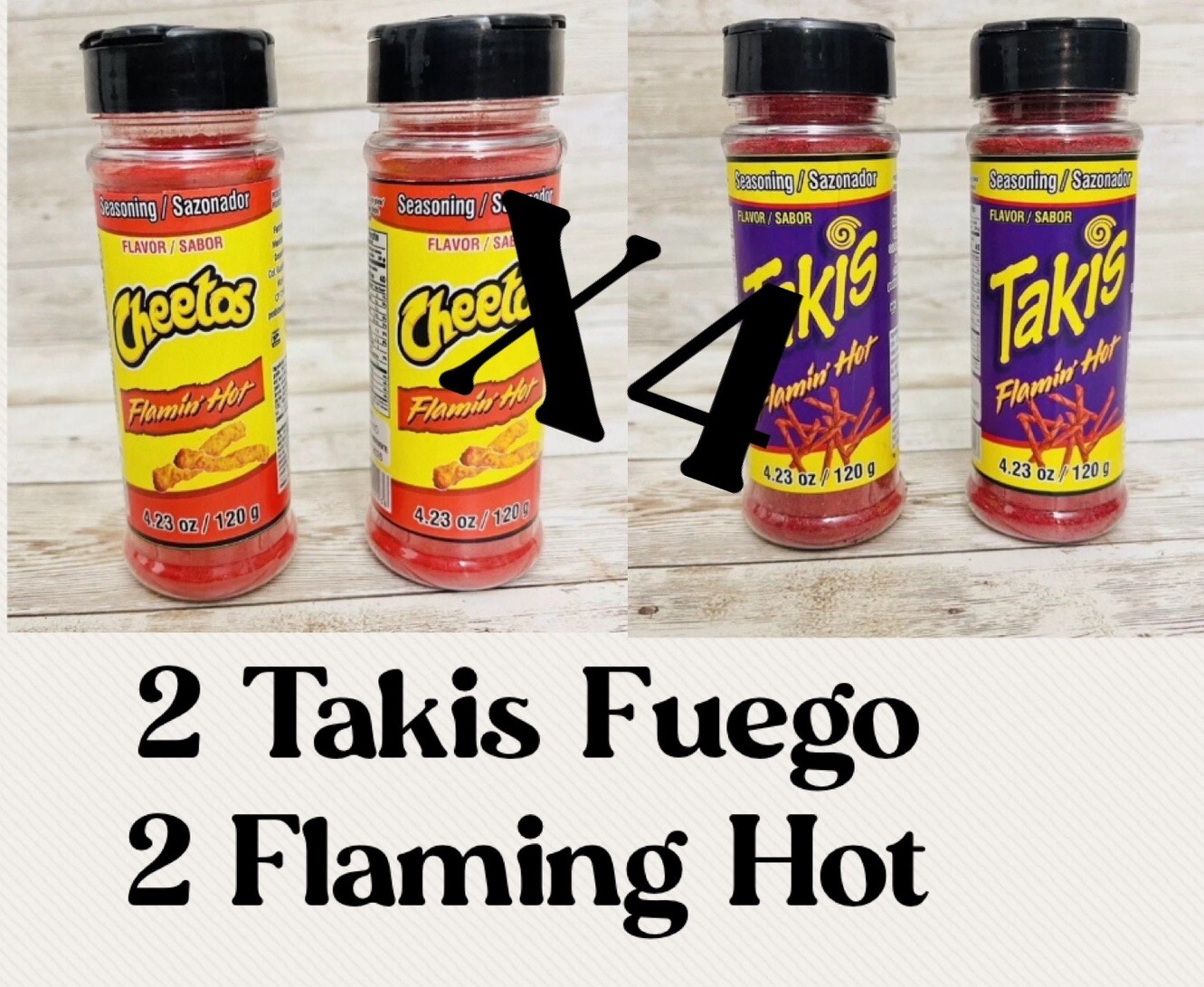 4x 2 Takis Fuego Chilli Powder & 2 Flaming Hot Chilito Sasonador Takis Fuego
