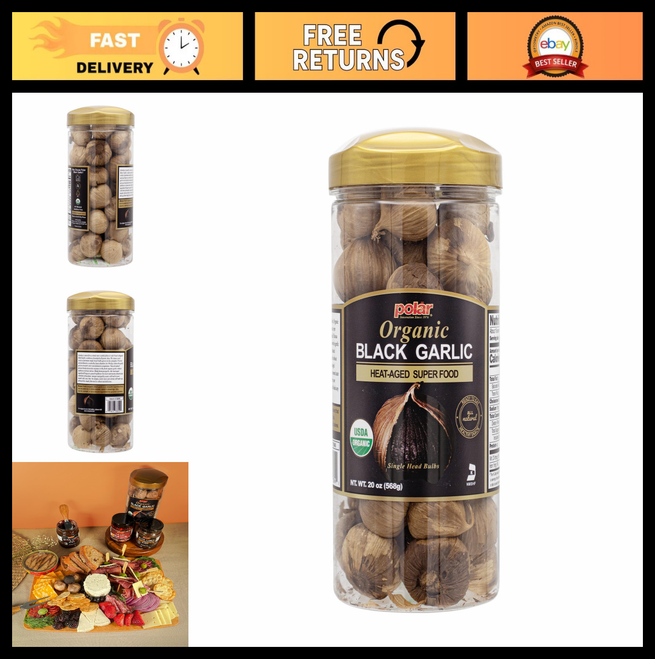 Organic Black Garlic Whole Bulbs 20 oz – Easy Peel, All Natural, Healthy Snack