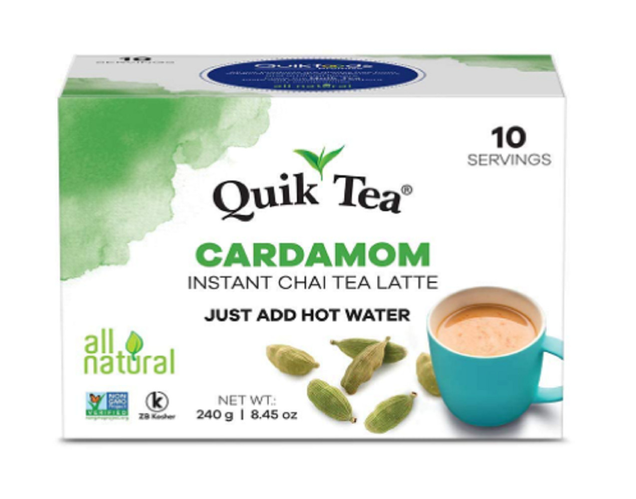 Quik Tea CardamomChai Tea Latte – 10 Count Single Box – All Natural Preservative
