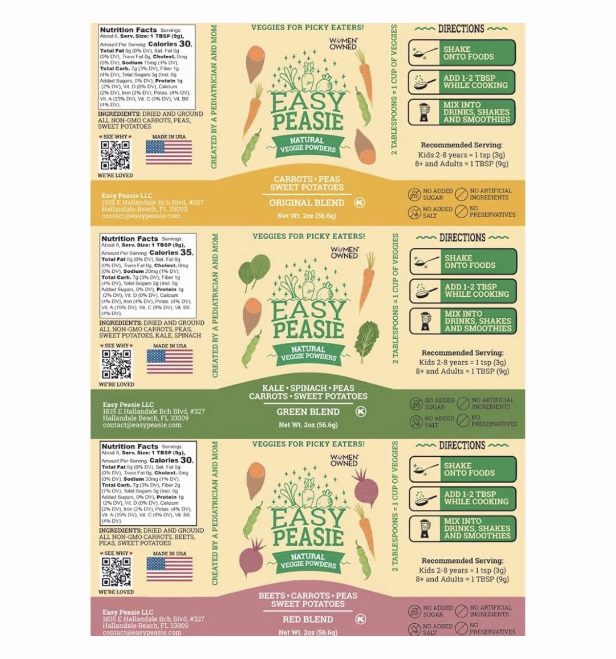 Easy Peasie Natural Veggie Powders for Kids and Picky Eaters | Pack of 3