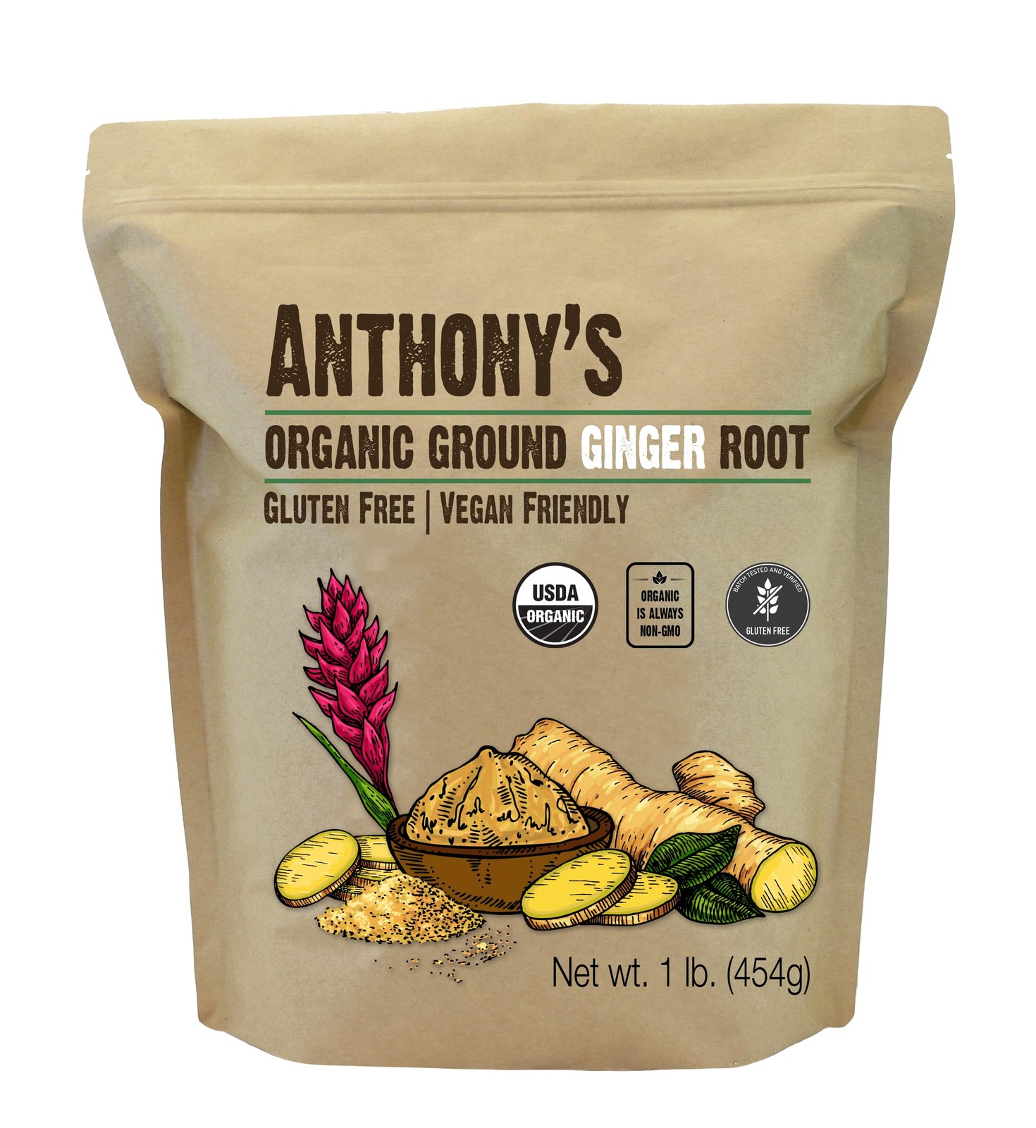 Anthony’s Organic Ground Ginger Root, 1 lb, Gluten Free, 1 Pound (Pack of 1)