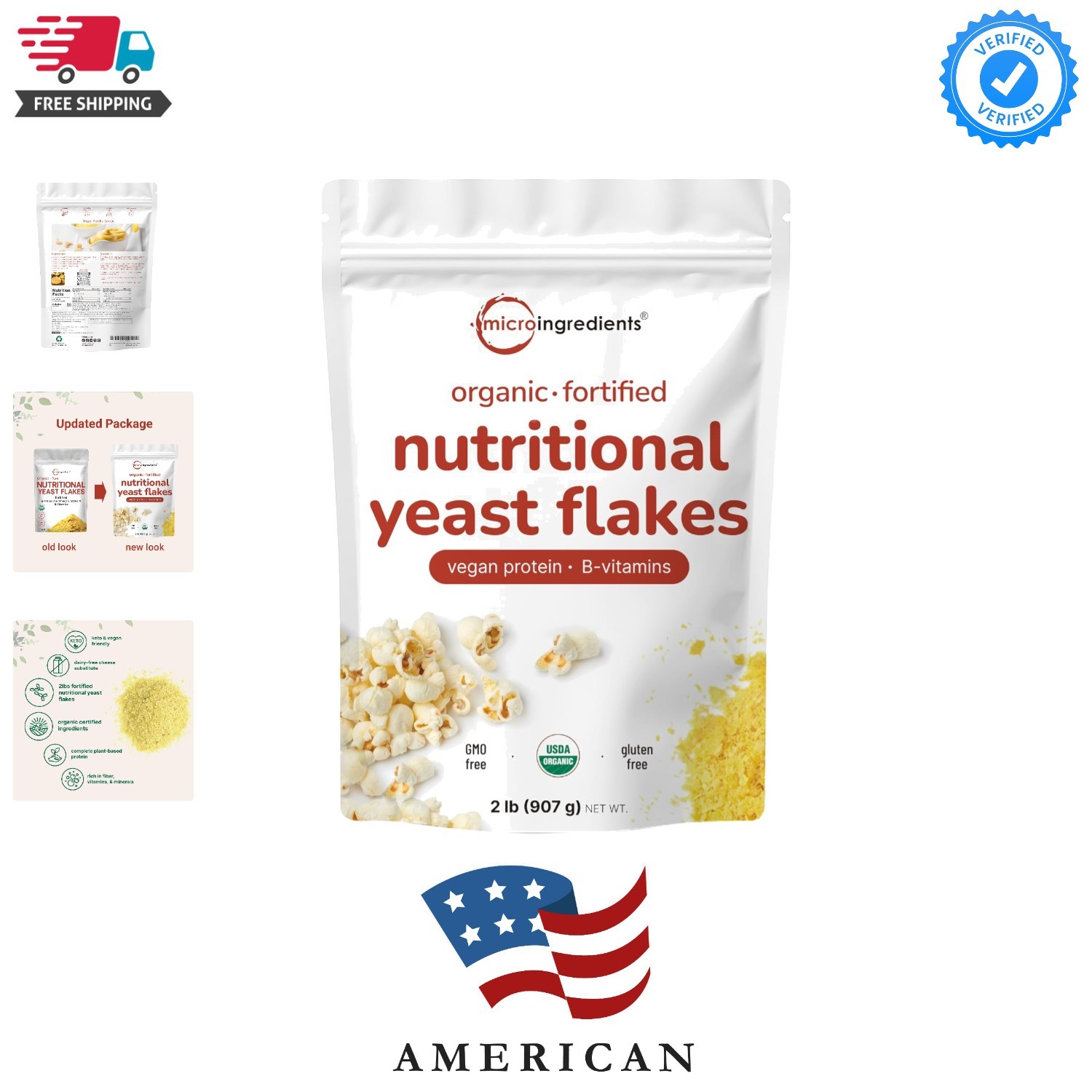 Organic Fortified Nutritional Yeast Flakes, 2lb 32oz | Rich in Protein, B Vi…