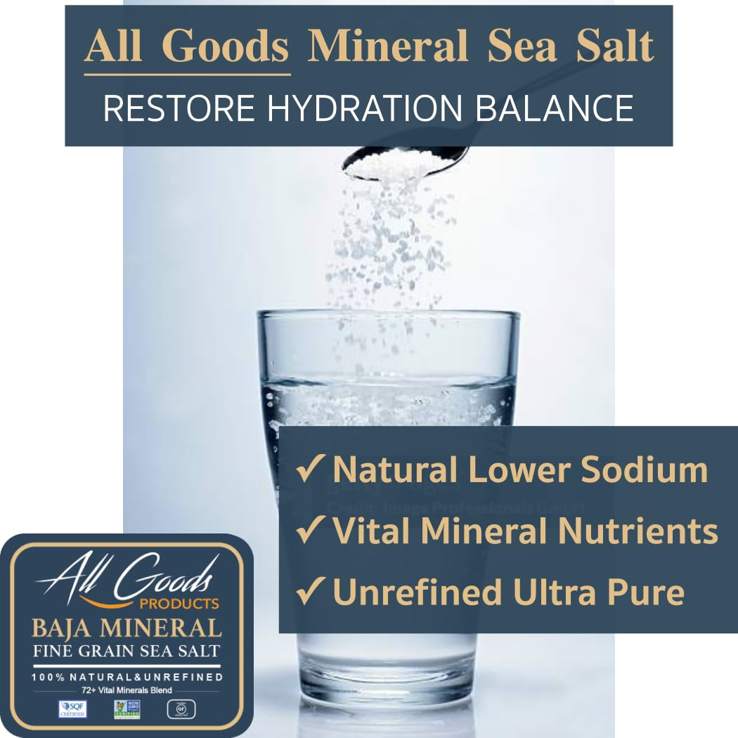All Goods Baja Mineral Sea Salt, Natural Fine Grain – 16 Oz 100% Natural Unrefin
