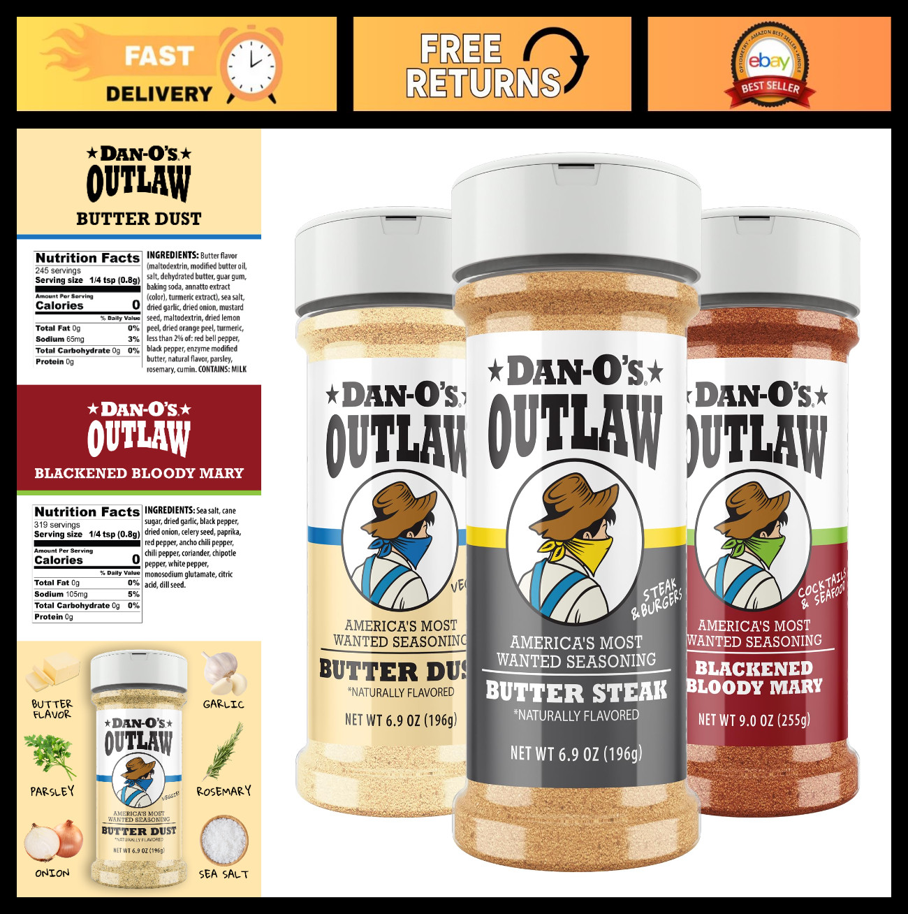 Outlaw Seasoning Variety Pack – 3 Bottles: Butter Dust, Steak & Blackened Spice