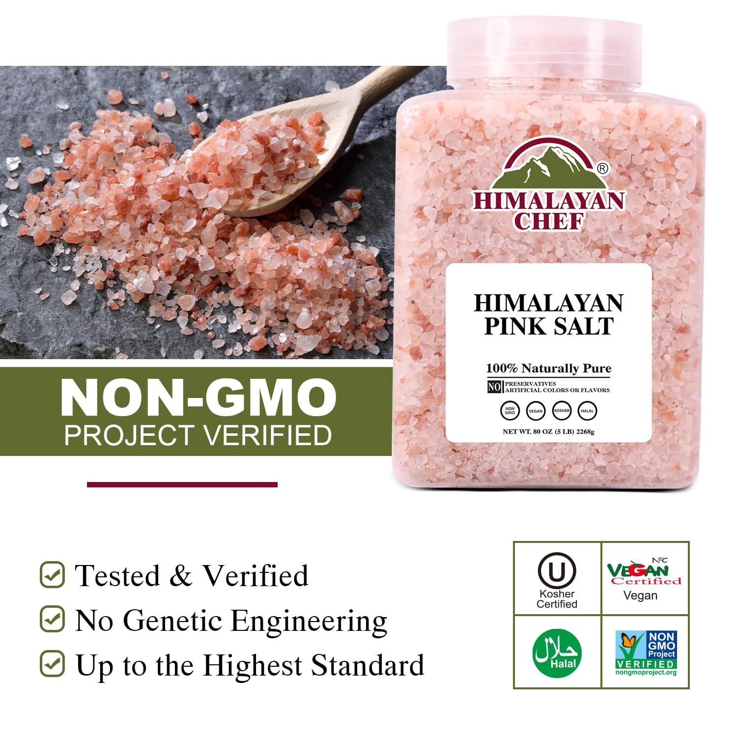 Pink Himalayan Salt Coarse Grain, 5 lbs Plastic Jar – Pure, Natural, Kosher, …