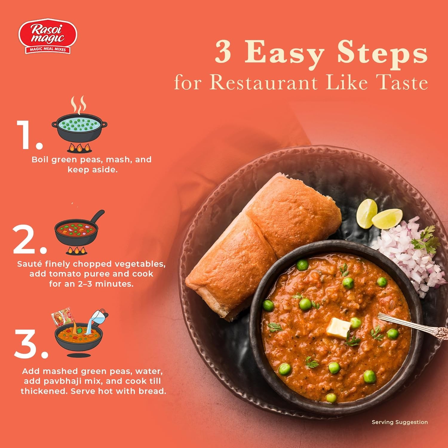 Rasoi Magic Spice Mix for Pav Bhaji 60g (Pack of 3) Ready to cook Mix