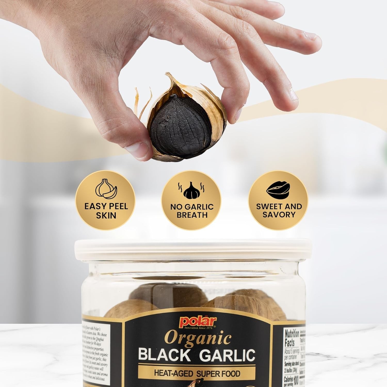 Organic Black Garlic 5 oz (Pack of 1), Whole Bulbs, Easy Peel, All Natural,