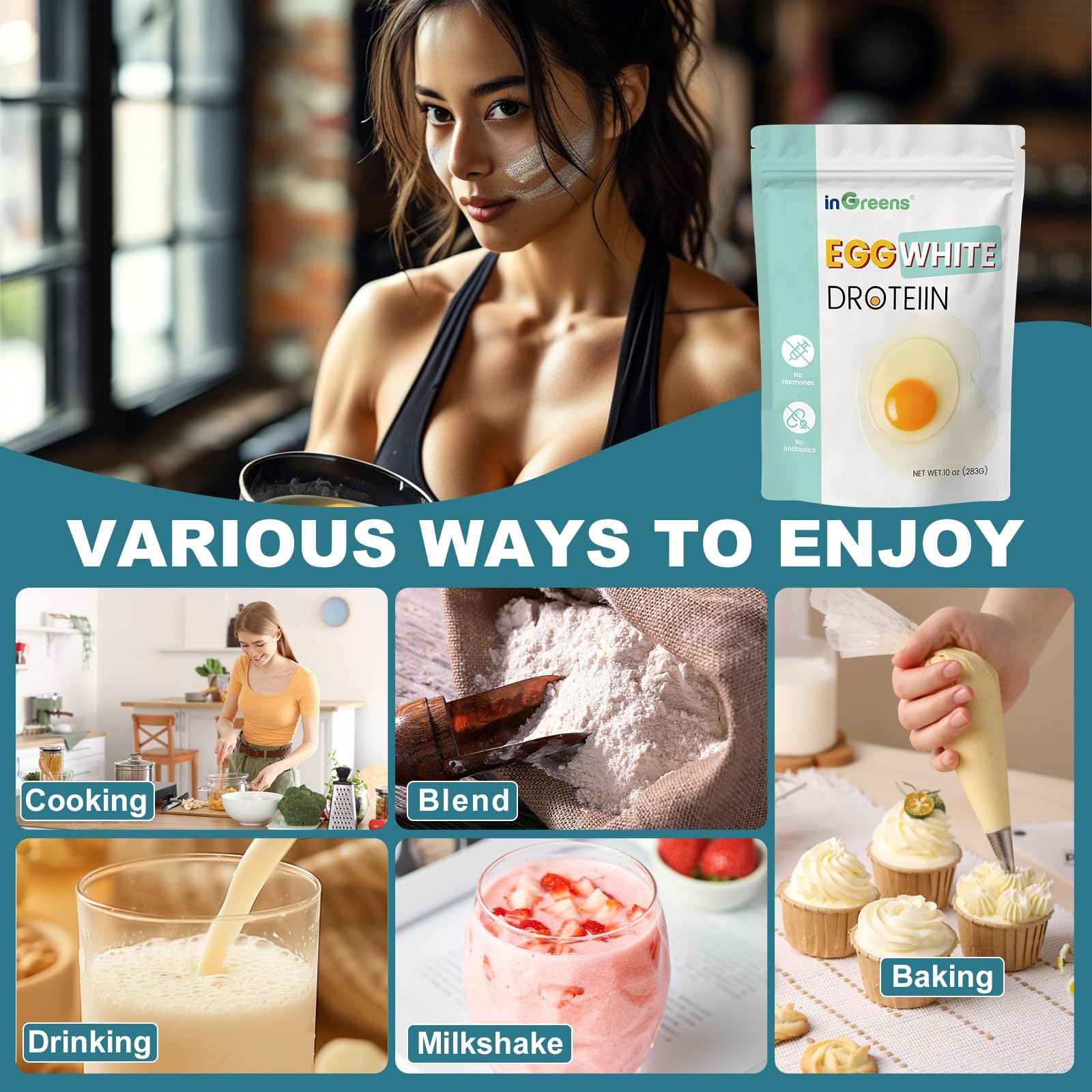 inGreens 10 Oz Dried Egg White Protein Powder, Gluten-Free & Non-GMO & Soy-Fr…