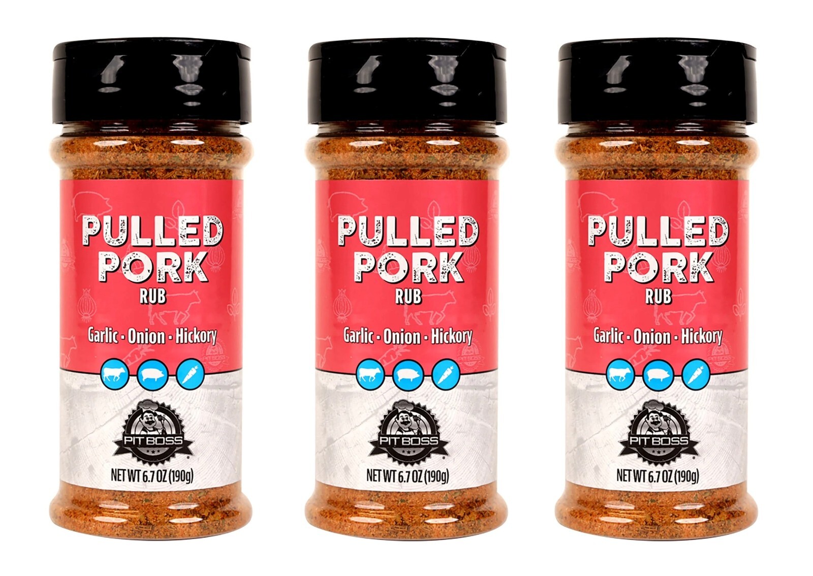 Pit Boss Pulled Pork Rub Seasoning – 3 Pack (6.7 oz Ea) Hickory, Garlic & Onion