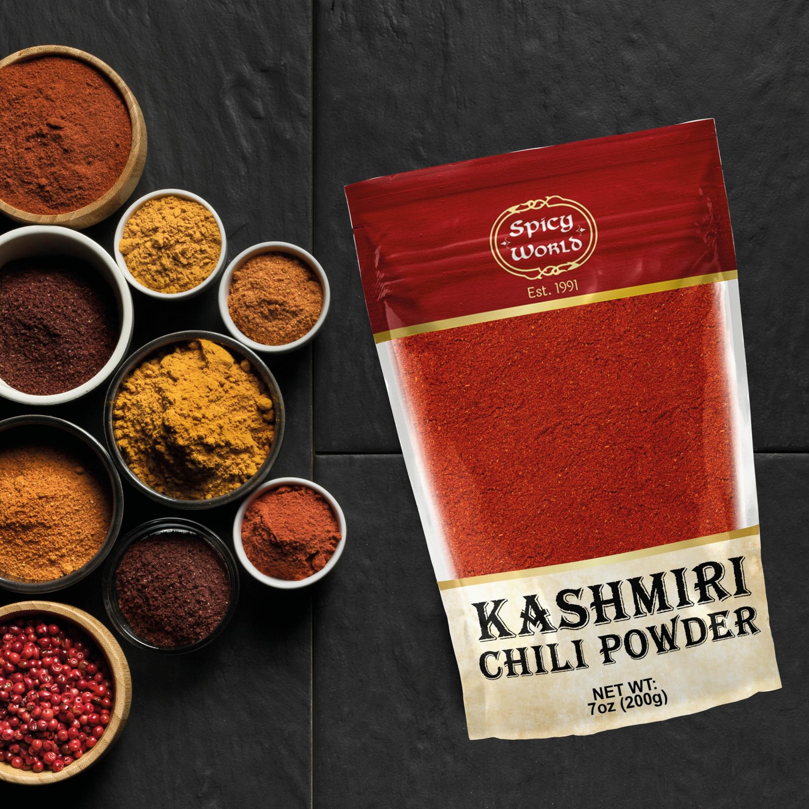 Spicy World Kashmiri Chili Powder Red 7 Ounce Resealable bag | 7 Bag