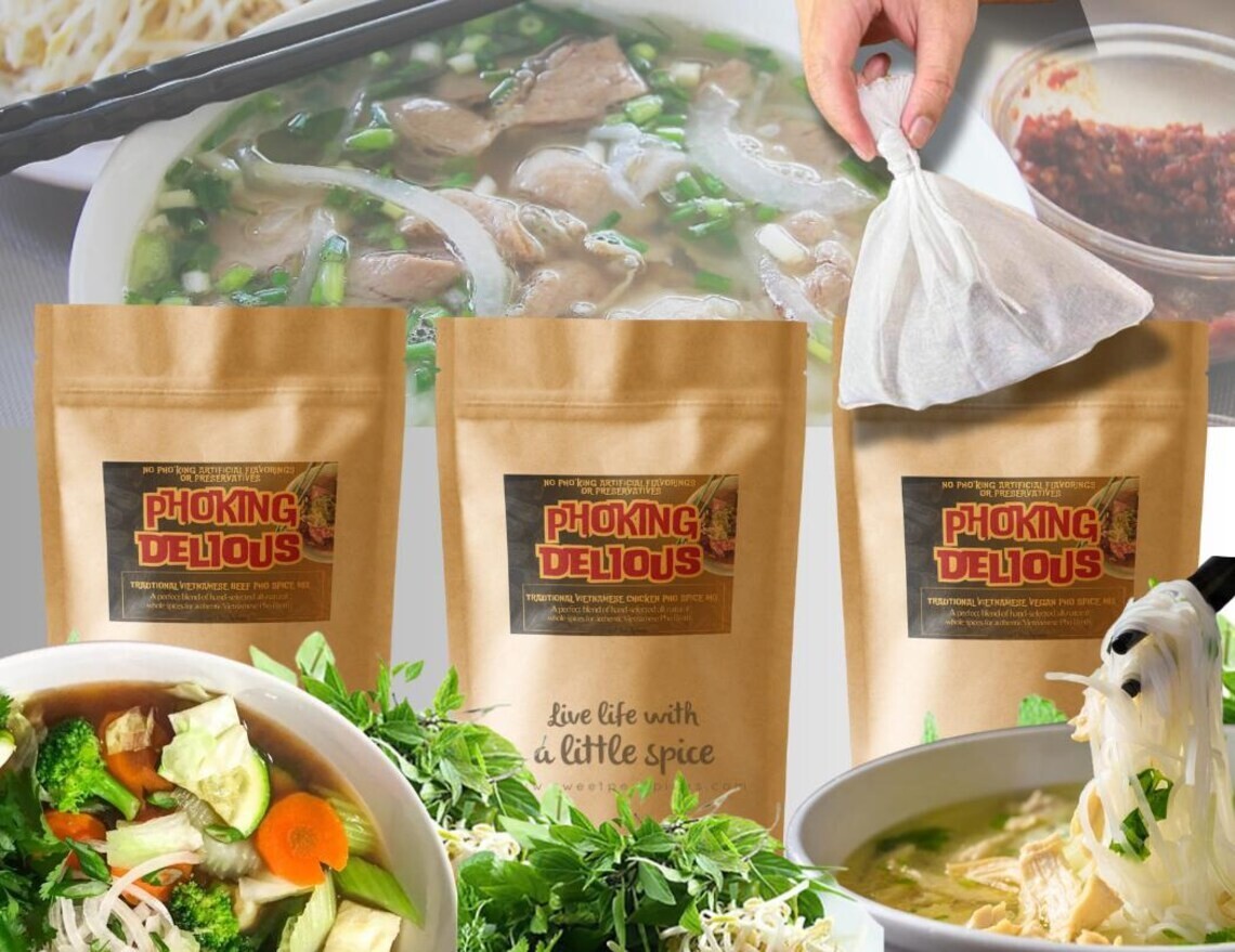 Pho King Delicious Pho Soup Kit w/MSG- 2 Packets | Choose Beef, Chicken or Vegan